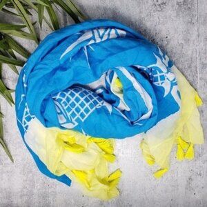 Pineapple Print Tassel Scarf Yellow Blue White Bright Casual Summer Vacation